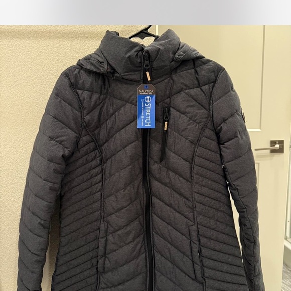 Nautica Gray Quilted Puffer Jacket with Hood - Picture 2 of 4
